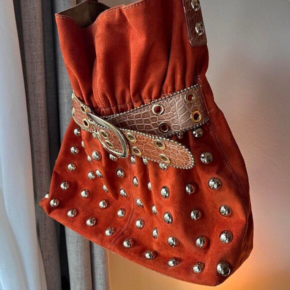 Kathy Van Zeeland Studded Hobo Bag – Burnt Orange Faux Suede - Picture 2 of 6